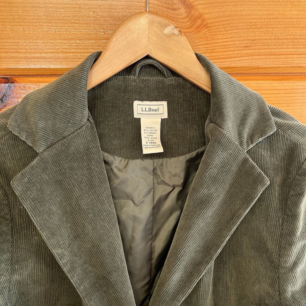 VTG LL Bean Corduroy Blazer Jacket Lined 3 Button Women's Size 10P Olive Green - Picture 3 of 6